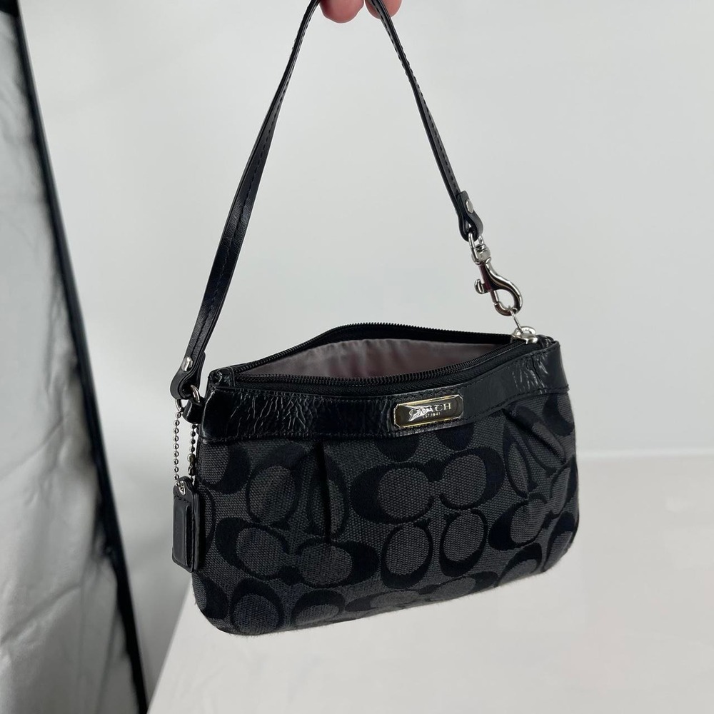 Vintage Y2K Coach Wristlet Purse Black Monogram Mini Purse Zip Leather Canvas